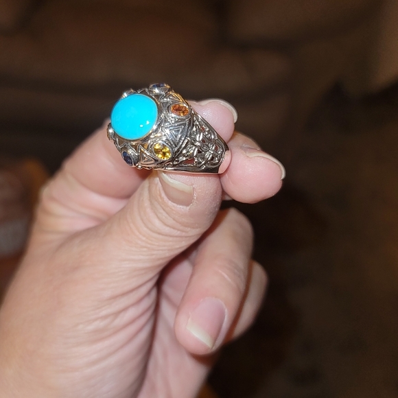 Beautiful Genuine Turquoise, Multicolored Sapphires & .925 Sterling Silv… - Picture 7 of 11